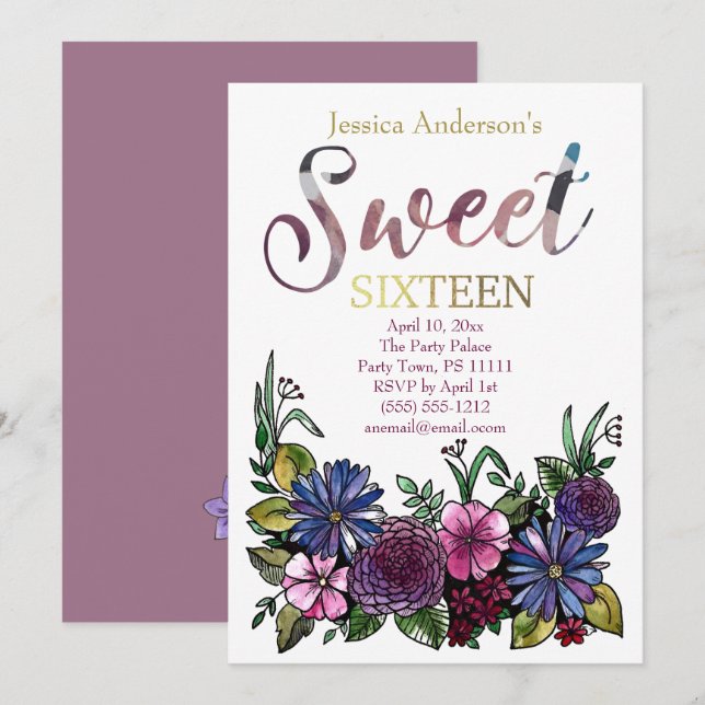 Botanisches 16 . Geburtstag Einladung (Vorne/Hinten)