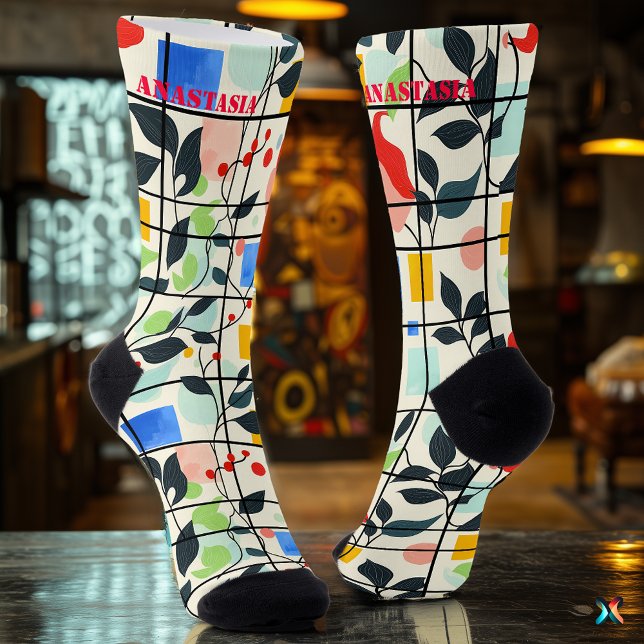 Botanisches Abstrakt mit farbigen geometrischen Ak Socken (Von Creator hochgeladen)