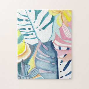 Botanisches abstrakte Wasserfarben-Kunst-Puzzle
