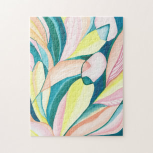 Botanisches abstraktes Aquarell-Kunst-Puzzle