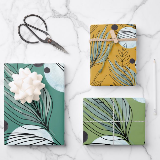 Botanisches Abstraktes Muster Geschenkpapier Set (Vorderseite)
