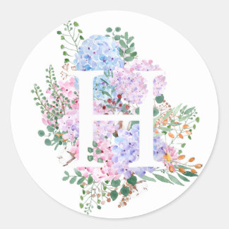 Botanisches Alphabet H Hydrangea-Blume Runder Aufkleber