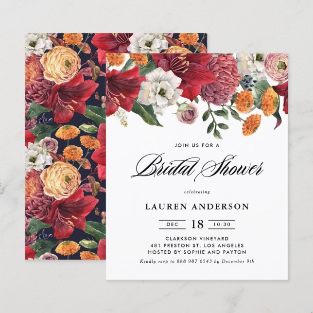 Botanisches Amaryllis Bridal Dusche Einladung (Vorne/Hinten)