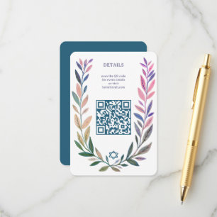 Botanisches Aquarell CUSTOM QR Bar Mitzwa Begleitkarte