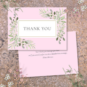 Botanisches Aquarell Grünzeug Florales Rosa Dankeskarte