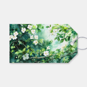 Botanisches Aquarell Weiße Blüten Grüne Blätter Geschenkanhänger