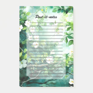 Botanisches Aquarell Weiße Blüten Grüne Blätter Post-it Klebezettel