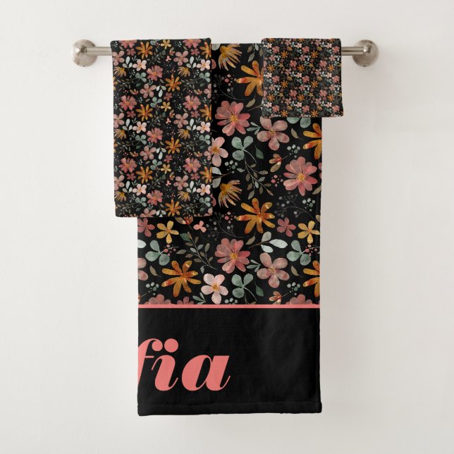 Botanisches Aquarellmuster nach rosa Farbe Badhandtuch Set (Insitu)