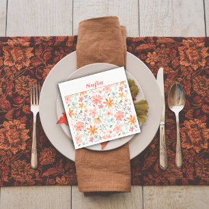 Botanisches Aquarellmuster nach rosa Farbe Serviette