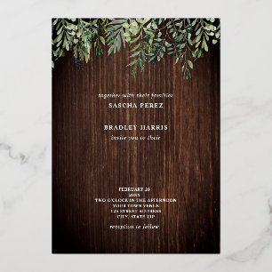 Botanisches Barnwood Sparkle String Lights Hochzei Folieneinladung