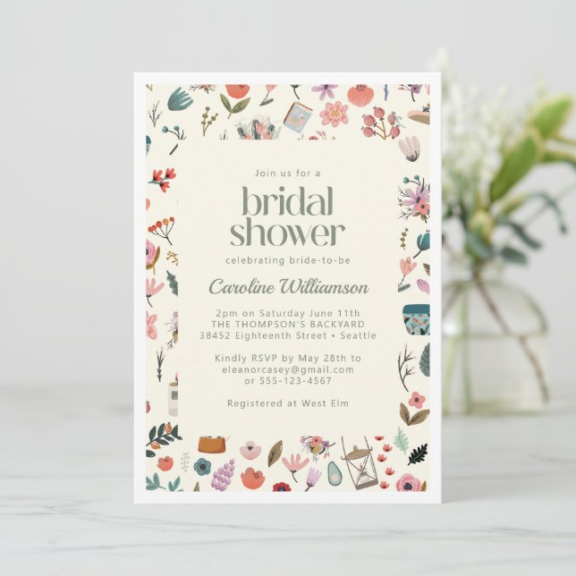 Botanisches Beauty Floral Nature Brautparty Einladung (Stehend Vorderseite)