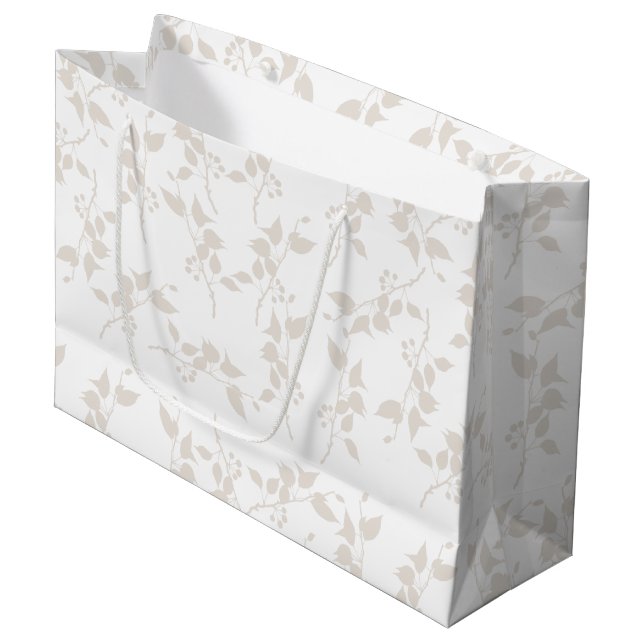 Botanisches Beige Dekorationsmuster Große Geschenktüte (Vorderseite Schrägansicht)