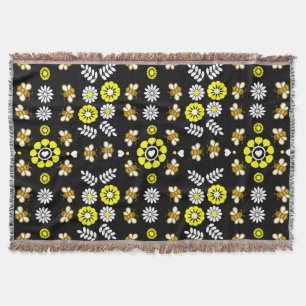 Botanisches Bienen-Blumen-Muster Decke