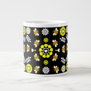 Botanisches Bienen-Blumen-Muster Jumbo-Tasse