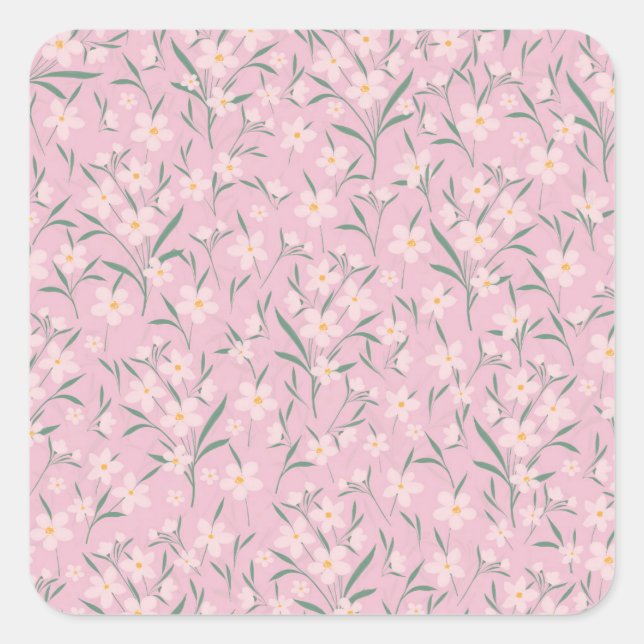 Botanisches, blassrosa, rosafarbenes Design Quadratischer Aufkleber (Vorderseite)