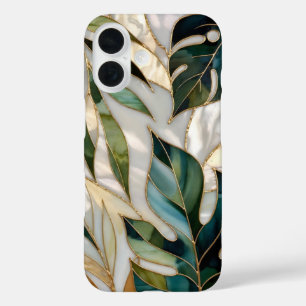 Botanisches-Blatt-iPhone-Case Grün Gold Buntglas iPhone 16 Hülle