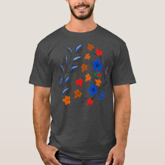 Botanisches Blatt- und Blume-Muster T-Shirt