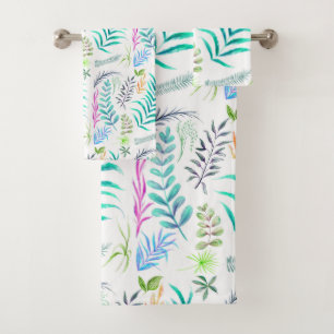 Botanisches Blätter Wasserfarbe Muster weiß Badhandtuch Set