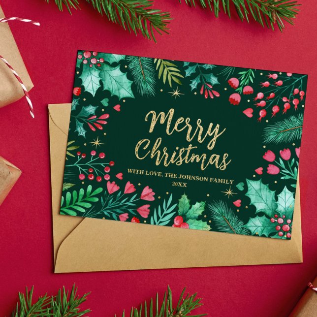 Botanisches Blattwerk Folien Feiertagskarte (Watercolor Botanical Foliage Christmas Foil Holiday Card)