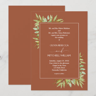 Botanisches Blattwerk Terrakotta-Hochzeit Einladung