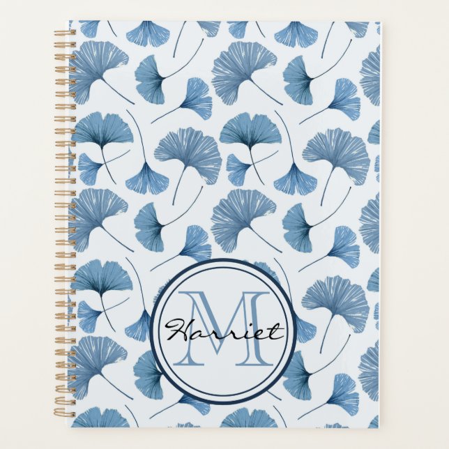 Botanisches Blau-Weiß-Monogramm Planer (Vorderseite)