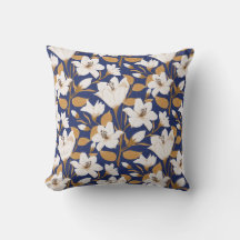 Botanisches blaues Beige-Lily-Floral-Muster