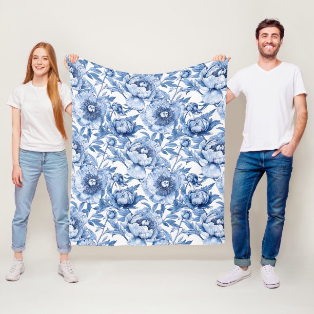 Botanisches blaues Flor Delikate Porzellan Blume Fleecedecke (Beispiel)