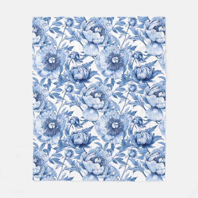 Botanisches blaues Flor Delikate Porzellan Blume Fleecedecke (Vorderseite)