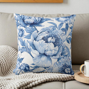 Botanisches blaues Flor Delikate Porzellan Blume Kissen