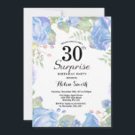 Botanisches Blaues Flora Überraschung 30. Geburtst Einladung<br><div class="desc">Botanisches blaues Floral Überraschung 30. Geburtstag Einladung. Blumenrosa-Erbsen Geburtstag Einladung für Frauen. Aquarell Floral Blume. Elegante Blume aus Rosa und Peony. Erwachsener Geburtstag. Weißer HintergrundSchwarz und Weiß. 13. 15. 16. 18. 20. 21. 30. 40. 50. 60. 70. 80. 90. 100. jedes Alter.Für weitere Anpassungen klicken Sie bitte auf die Schaltfläche...</div>