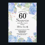 Botanisches Blaues Flora Überraschung 60. Geburtst Einladung<br><div class="desc">Botanisches blaues Floral Überraschung 60. Geburtstag Einladung. Blumenrosa-Erbsen Geburtstag Einladung für Frauen. Aquarell Floral Blume. Elegante Blume aus Rosa und Peony. Erwachsener Geburtstag. Weißer HintergrundSchwarz und Weiß. 13. 15. 16. 18. 20. 21. 30. 40. 50. 60. 70. 80. 90. 100. jedes Alter. Für weitere Anpassungen klicken Sie bitte auf die...</div>