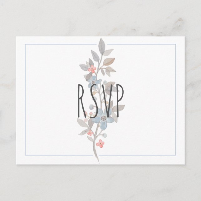 Botanisches blaues Floral Wedding RSVP Postkarte (Vorderseite)
