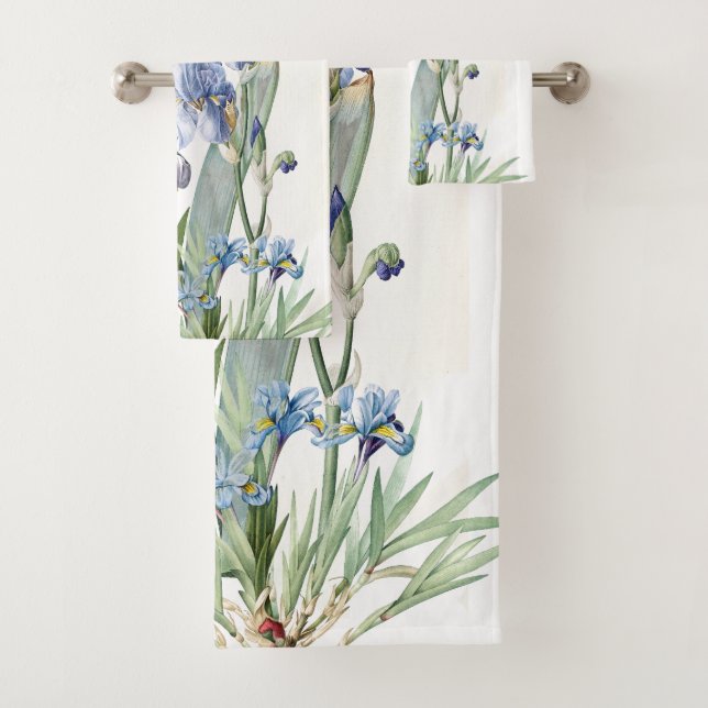 Botanisches blaues Iris-Blumen Redoute Badhandtuch Set (Insitu)