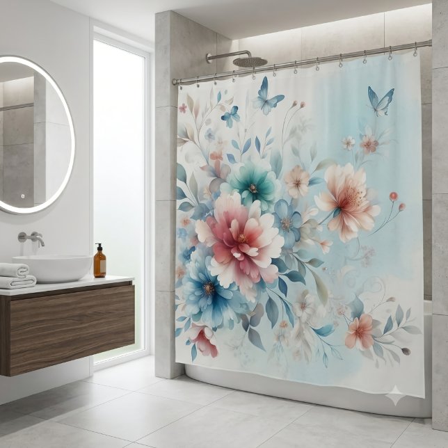 Botanisches Bliss mit Blau Duschvorhang (Von Creator hochgeladen)
