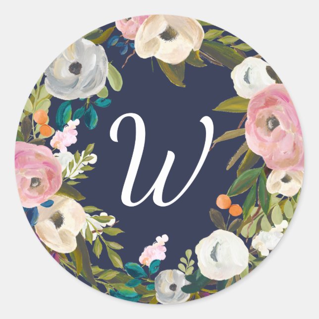 Botanisches Bliss-Monogramm-Aufkleber für benutzer Runder Aufkleber (Vorderseite)
