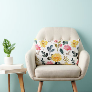Botanisches Bliss - Rosa und Gelbe Blume Lendenkissen