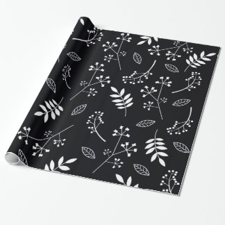 Botanisches BlumenBlätter-Grün weiß und schwarz Geschenkpapier