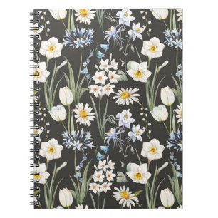 Botanisches, blumengeschmücktes Muster in Wasserfa Notizblock