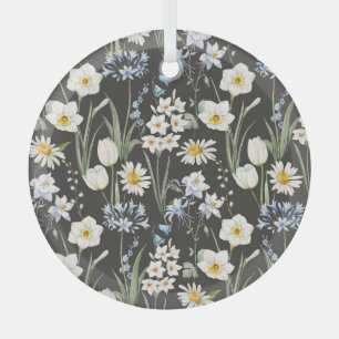 Botanisches, blumengeschmücktes Muster in Wasserfa Ornament Aus Glas