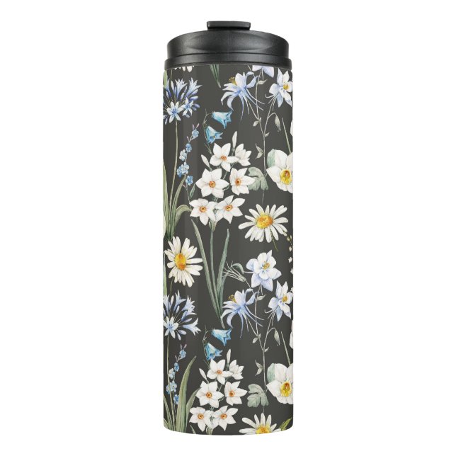 Botanisches, blumengeschmücktes Muster in Wasserfa Thermosbecher (Vorderseite)