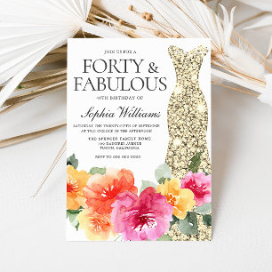 Botanisches Blumengoldkleid 40. Geburtstags-Party Einladung
