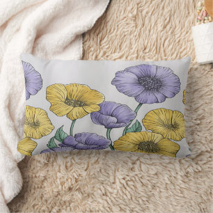 Botanisches Blumenkissenbezug – Lila & Gelb Hand Lendenkissen