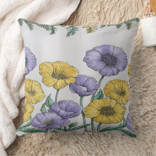 Botanisches Blumenkissenbezug – Lila und Gelb Hand Kissen