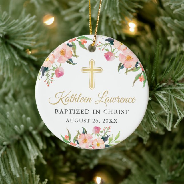 Botanisches Blumenmädchen Foto Taufe Christening Keramik Ornament (Baum)