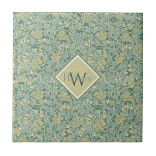 Botanisches Blumenmuster Antik Teal und Gelb   Fliese