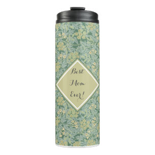 Botanisches Blumenmuster Aquamarin und gelb Thermosbecher