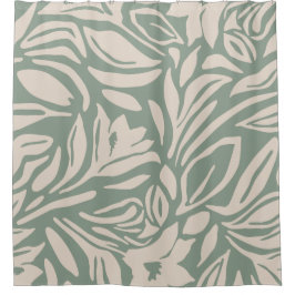 Botanisches Blumenmuster in Salbei und Creme Duschvorhang