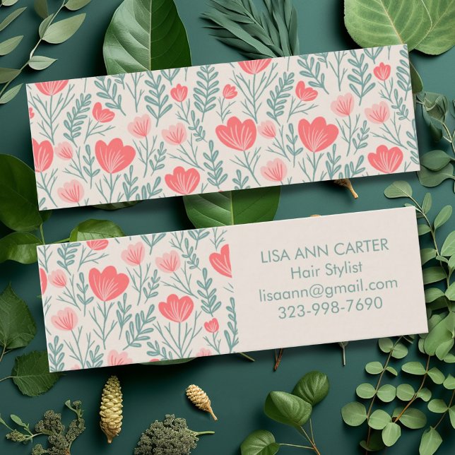 Botanisches Blumenmuster, weich, rosa und grün Mini Visitenkarte (Mini floral custom business cards in green and pink)