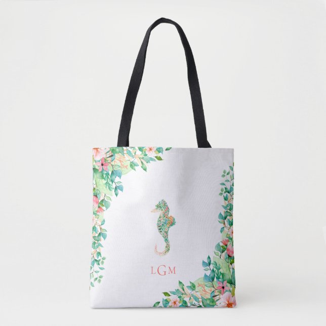 Botanisches BlumenSeepferd-Monogramm Tasche (Vorderseite)