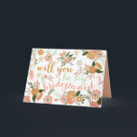 Botanisches Blut wird meine Brautjungfrau sein Einladung<br><div class="desc">Elegant wirst du meine Jungfrau-Karte sein. Illustriert mit skurrilen Blume in Rosa,  Korallen,  Minzblau,  Moutarden gelb und dunkelgrün. Moderne Schriftzeichen. Einige Elemente nach Grafik-Markt.</div>